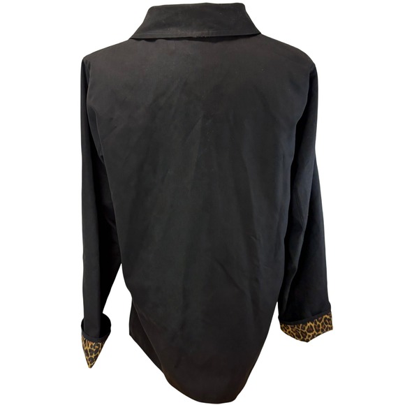 Dennis Basso Womens S Lightweight Jacket Black Leopard Cuff Snap Button - Picture 4 of 5